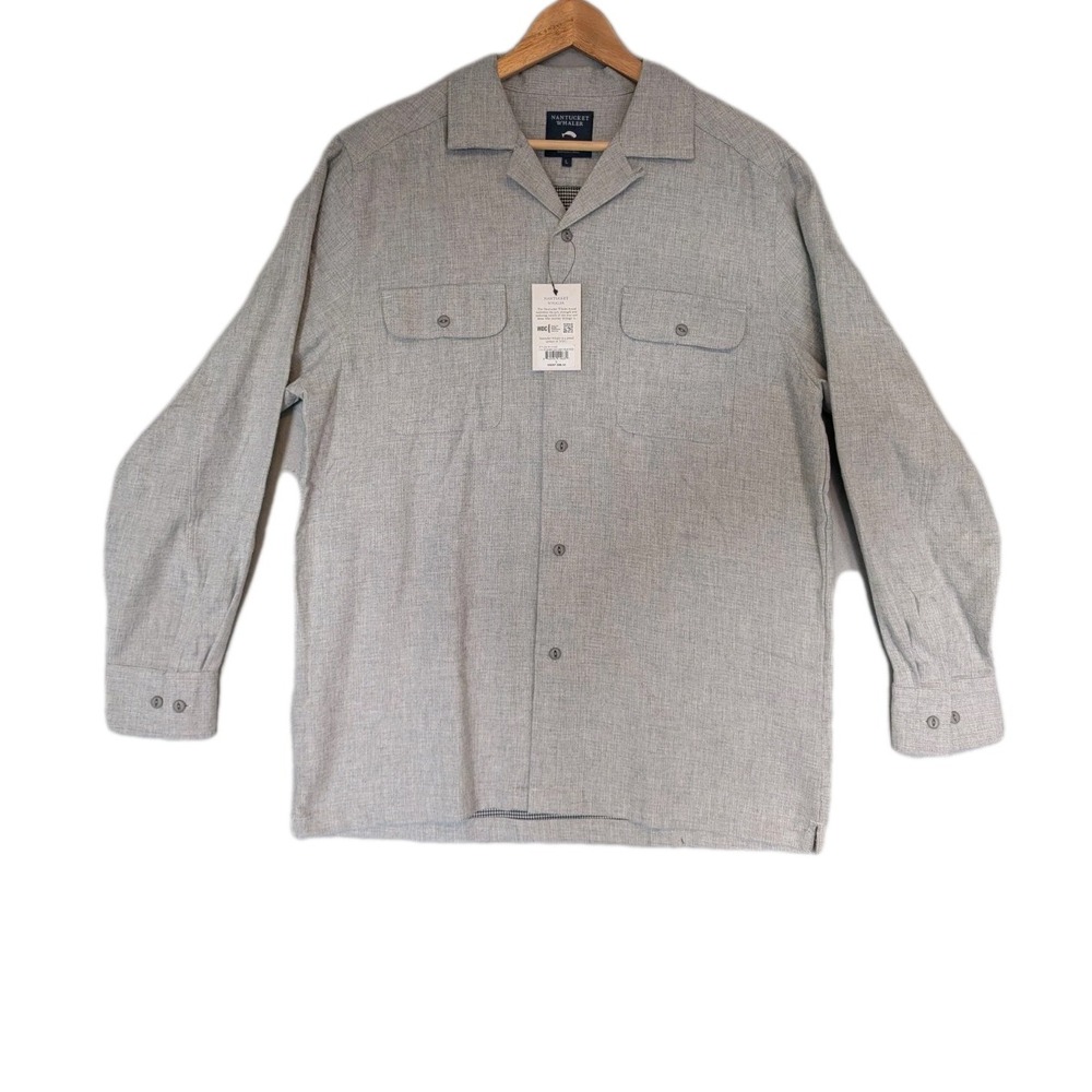 NWT Nantucket Whaler Men's L Grey Flannel Long Sleeve Button Up Shirt Jacket